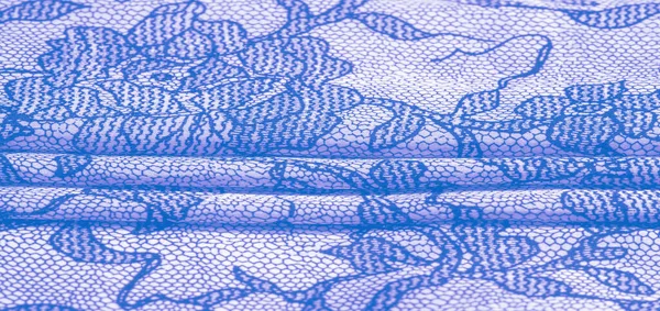 Světle Modrá Hedvábná Tkanina Krajkovým Vzorem Tento Elastický Krajkový Střih — Stock fotografie