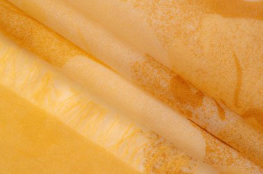 Doku. Geçmişi. şablon. Soyut sarı ipek şifon kumaş. Süt renkli tafta ipek kumaş sanatsal düzen. 