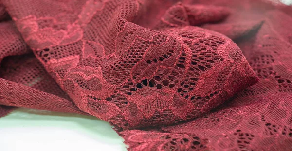 Rode Kant Elastische Modieuze Textiel Jacquard Kant Decoratief Item Voor — Stockfoto