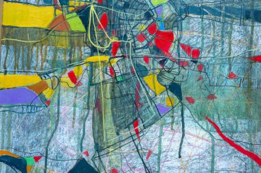 Doku. Geçmişi. Şablon. Tuval üzerinde renkli bir tablo. Boya, soyutlama. Yakın plan fotoğraf. Renkli soyut resim arkaplanı. Yüksek desenli yağlı boya. Yüksek kalite parçalar.