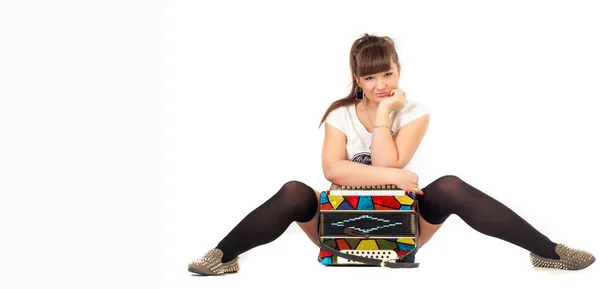 Chica Con Una Guitarra Fotografiado Estudio — Foto de Stock