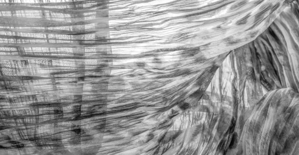 Шелковая Ткань Тонкой Органзе Пантерной Печатью Черно Белая Смятая Текстура — стоковое фото