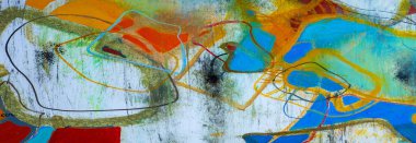 Renkli resim. Sanatsal olarak karıştır. Tuvalin yüzeyi. Duvar çizimleri. Geniş fırça. Yağlı boya. Renkli doku. Modern sanat. Renkli desen. El yapımı arka plan. 2D illüstrasyon. Arkaplan malzemesi