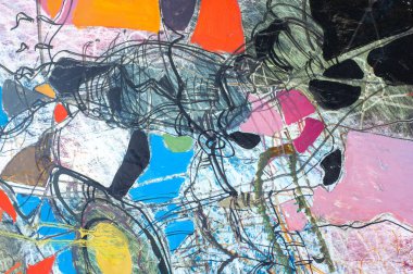 Tuval üzerinde renkli bir tablo. Fotoğraf stüdyosu. Soyut sanat geçmişi. Tuval üzerine yağlı boya boya. Çok renkli parlak bir doku. Bir sanat eserinin parçası. Yağlı boya lekeleri.