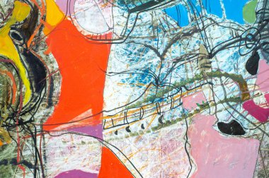 Tuval üzerinde renkli bir tablo. Fotoğraf stüdyosu. Soyut sanat geçmişi. Tuval üzerine yağlı boya boya. Çok renkli parlak bir doku. Bir sanat eserinin parçası. Yağlı boya lekeleri.