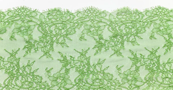 Зеленая Кружевная Ткань Белом Фоне Причудливое Африканское Кружево Полиэстера Тюля — стоковое фото
