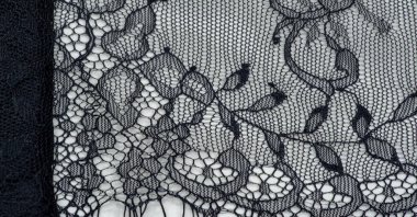 Beyaz arka planda siyah dantel. Beyaz arka planda çiçekler olan siyah dantelli çizim. Doku. desen