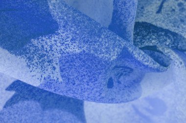 Doku. Geçmişi. şablon. Soyut mavi ipek şifon kumaş. Kot ipeği tafta renginde sanatsal düzen.