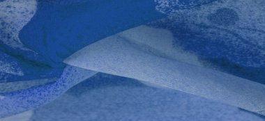 Doku. Geçmişi. şablon. Soyut mavi ipek şifon kumaş. Kot ipeği tafta renginde sanatsal düzen.