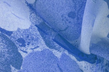 Doku. Geçmişi. şablon. Soyut mavi ipek şifon kumaş. Kot ipeği tafta renginde sanatsal düzen.