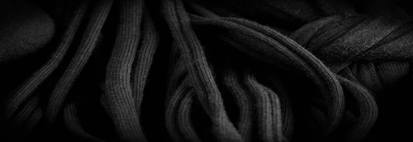 Υφή Φόντο Μοτίβο Ύφασμα Μαύρες Πλεξούδες Πλεκτό Φόντο Ανάγλυφο Σχέδιο — Φωτογραφία Αρχείου