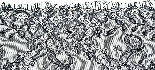 白地に黒いレース 白い背景に花とレースブラック図面 テクスチャ パターン — ストック写真