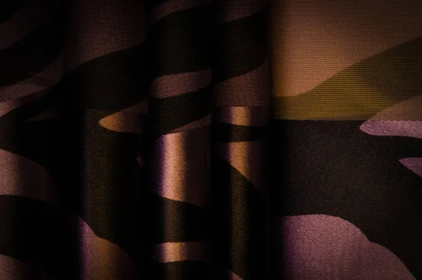 Текстура Фон Шаблон Шелковая Ткань Абстрактных Коричневых Сине Желтых Тонах — стоковое фото