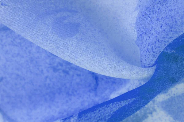 Texture Fond Modèle Tissu Abstrait Mousseline Soie Bleue Mise Page — Photo