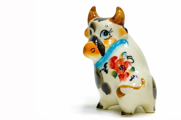 Komiczna Figurka Krowy Malowana Porcelana Przedmioty Kolekcjonerskie Wymień Się Antyki — Zdjęcie stockowe