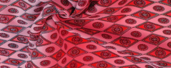 Zijde Stof Van Zachte Rode Kleur Met Een Print Van — Stockfoto