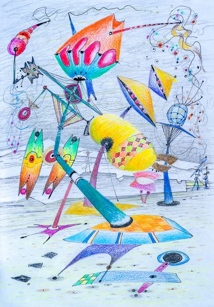 Dessin Fantastique Coloré Fait Avec Des Crayons Couleur — Photo