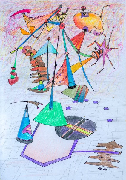 Dessin Fantastique Coloré Fait Avec Des Crayons Couleur — Photo