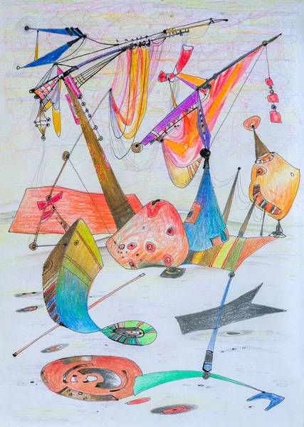 Dibujo Fantástico Colorido Hecho Con Lápices Color — Foto de Stock