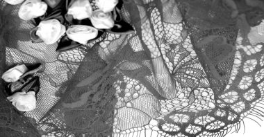 Çiçek desenli siyah dantel. El sanatları. Tasarımcı aksesuarları. Projeleriniz için dekorasyon. Lastik kaplama. Desen arkaplan deseni