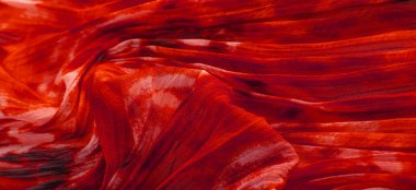 Kırmızı bez. İnce organzalı ipek kumaş, panter desenli, buruşuk desenli. Geçmişi. Şablon.