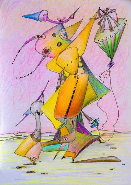 Dessin Fantastique Coloré Fait Avec Des Crayons Couleur — Photo