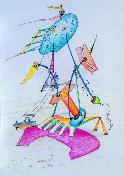 Renkli Kalemlerle Yapılmış Renkli Fantastik Çizimler — Stok fotoğraf