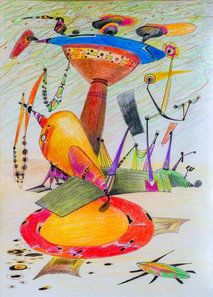 Dessin Fantastique Coloré Fait Avec Des Crayons Couleur — Photo