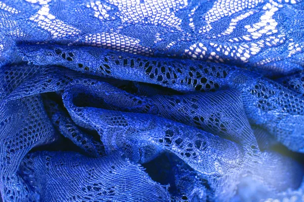 Encaje Azul Encaje Elástico Jacquard Textil Moda Artículo Decorativo Para —  Fotos de Stock