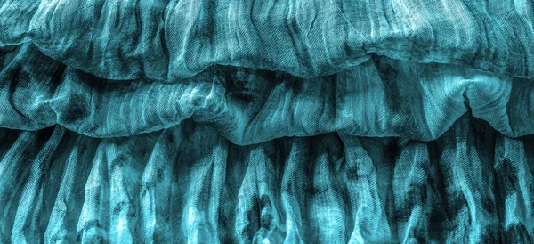 Kék Szövet Selyem Szövet Finom Organzában Párduc Mintával Gyűrött Textúra — Stock Fotó