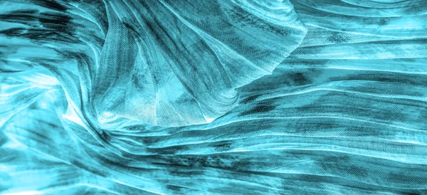 Niebieski Materiał Jedwabny Materiał Cienkiej Organzie Nadrukiem Pantery Pognieciona Tekstura — Zdjęcie stockowe