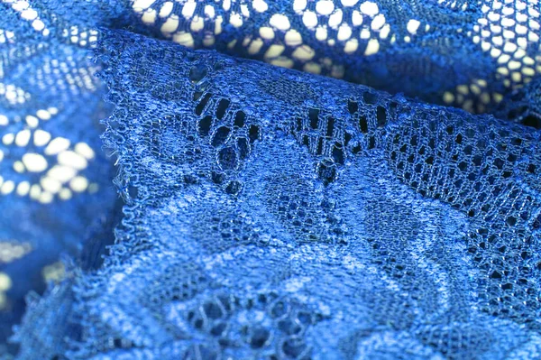 Renda Azul Laço Jacquard Têxtil Elástico Elegante Item Decorativo Para — Fotografia de Stock
