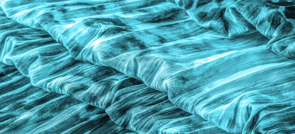 Blue Fabric Silk Fabric Fine Organza Panther Print Crumpled Texture — Stock Photo, Image