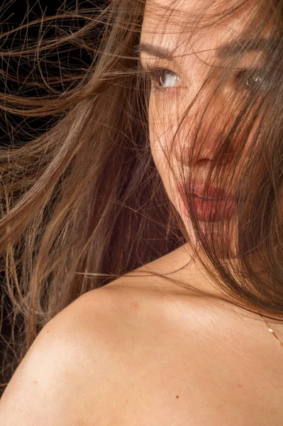 Beautiful Girl Developing Hair Wind — Stock Photo, Image