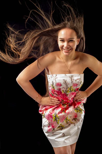 Beautiful Girl Developing Hair Wind — Stock Photo, Image