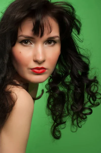 Photographie Studio Portfolio Modèle Brunette Cheveux Bouclés Grand Portrait Dans — Photo