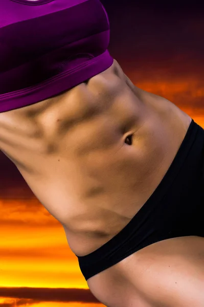 Press Abdomen Girl Muscles Stomach Girl Athletic Girl — Stock Photo, Image