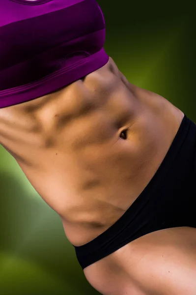 Presionar Sobre Abdomen Chica Músculos Chica Del Estómago Chica Atlética — Foto de Stock