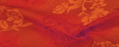 Doku, arka plan, tasarım. Çiçek desenli kırmızı kumaş. Çiçekli botanik çiçekleri. Arkaplan çizimleri kümesi.