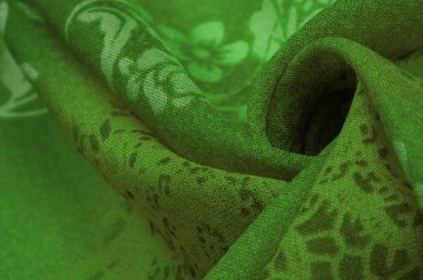 Doku, arkaplan, tasarım, kumaş, çiçek desenli yeşil ipek. Arka planda çiçek süsü olan renkli ipek kumaş deseni.