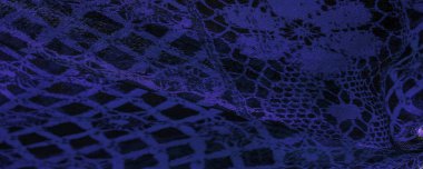 Doku, arka plan, desen. Safir mavi dantel kumaş, mavi ve siyah kumaşın karışımı. Lacivert, safir, gök mavisi, homo.