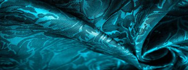 Çiçek desenli mavi ipek kumaş, olağanüstü hoş görsel duyular: güzel görünüş, eşsiz parlaklık, kabartmalı desen, kompozit tekstil