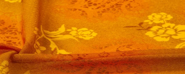 Textuur Achtergrond Design Oranje Stof Met Beschilderde Bloemmotieven Botanische Bloemen — Stockfoto