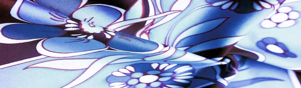 Tela Marrón Azul Con Estampado Flores Blancas Líneas Geométricas Textura — Foto de Stock