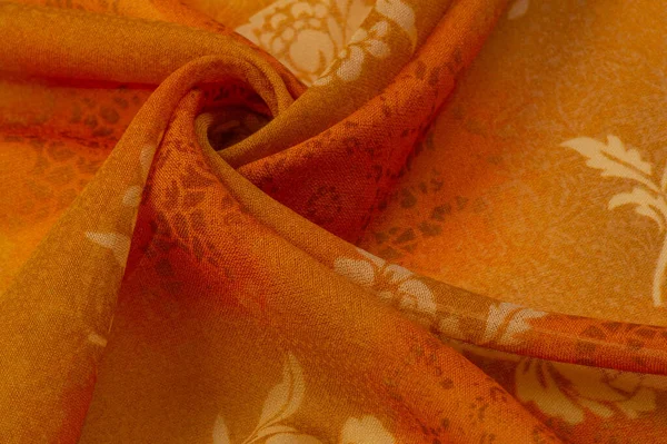 Textur Hintergrund Design Stoff Orange Seide Mit Floralem Muster Fragment — Stockfoto