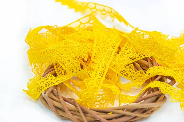 Fita Renda Amarela Tapa Decorativo Excepcional Adequado Para Decorar Várias — Fotografia de Stock