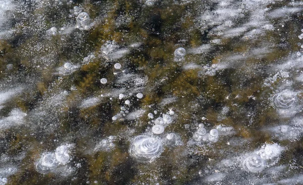 Υπάρχει Παγετός Στο Δρόμο Πάγος Στο Ποτάμι Φυσαλίδες Πάγου Κολλημένες — Φωτογραφία Αρχείου