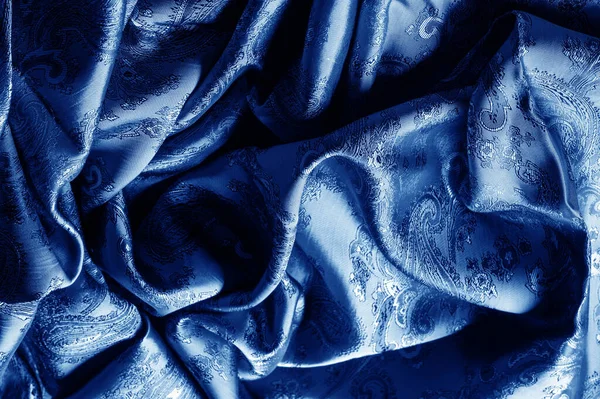 Faktura Tło Granatowy Granatowy Szafir Rumiany Materiał Wzorem Paisley Podstawie — Zdjęcie stockowe