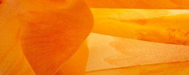 Arkaplan dokusu, boyalı çayır çiçekleri olan turuncu ipek kumaş.