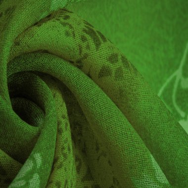 Doku, arkaplan, tasarım, kumaş, çiçek desenli yeşil ipek. Arka planda çiçek süsü olan renkli ipek kumaş deseni.